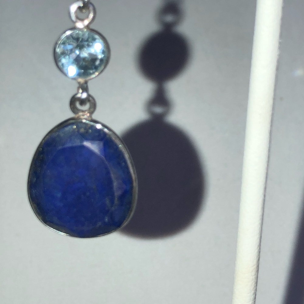 Faceted Lapis & Blue Topaz Gemstones in Sterling Silver Earrings - Picture 4 of 7